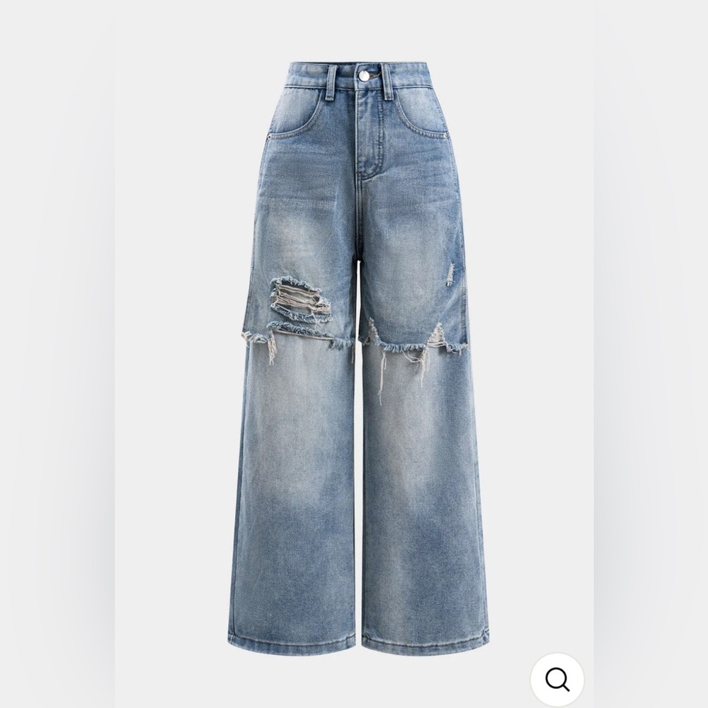 Denim Patchwork Straight Leg Jeans